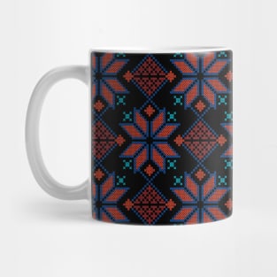 Palestinian Jordanian Embroidery Realistic Traditional Arabic Tatreez Pattern #4 blue-red Mug